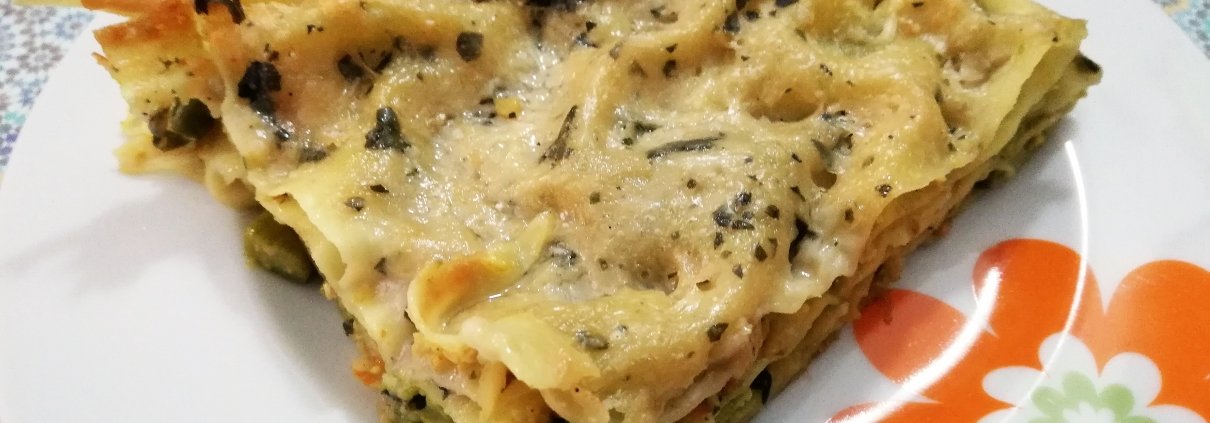 LASAGNA primaverile con TOFU ASPARAGI e PISELLI