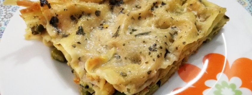 LASAGNA primaverile con TOFU ASPARAGI e PISELLI