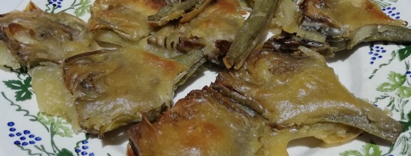 Carciofi romaneschi pastellati al forno